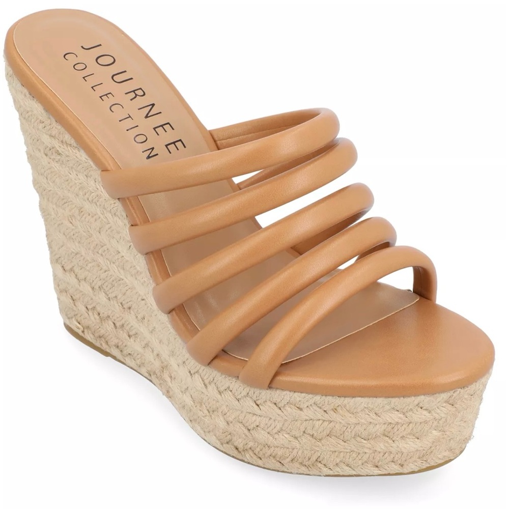 Journee Collection Tan Espadrille Wedges with Slip-On Design